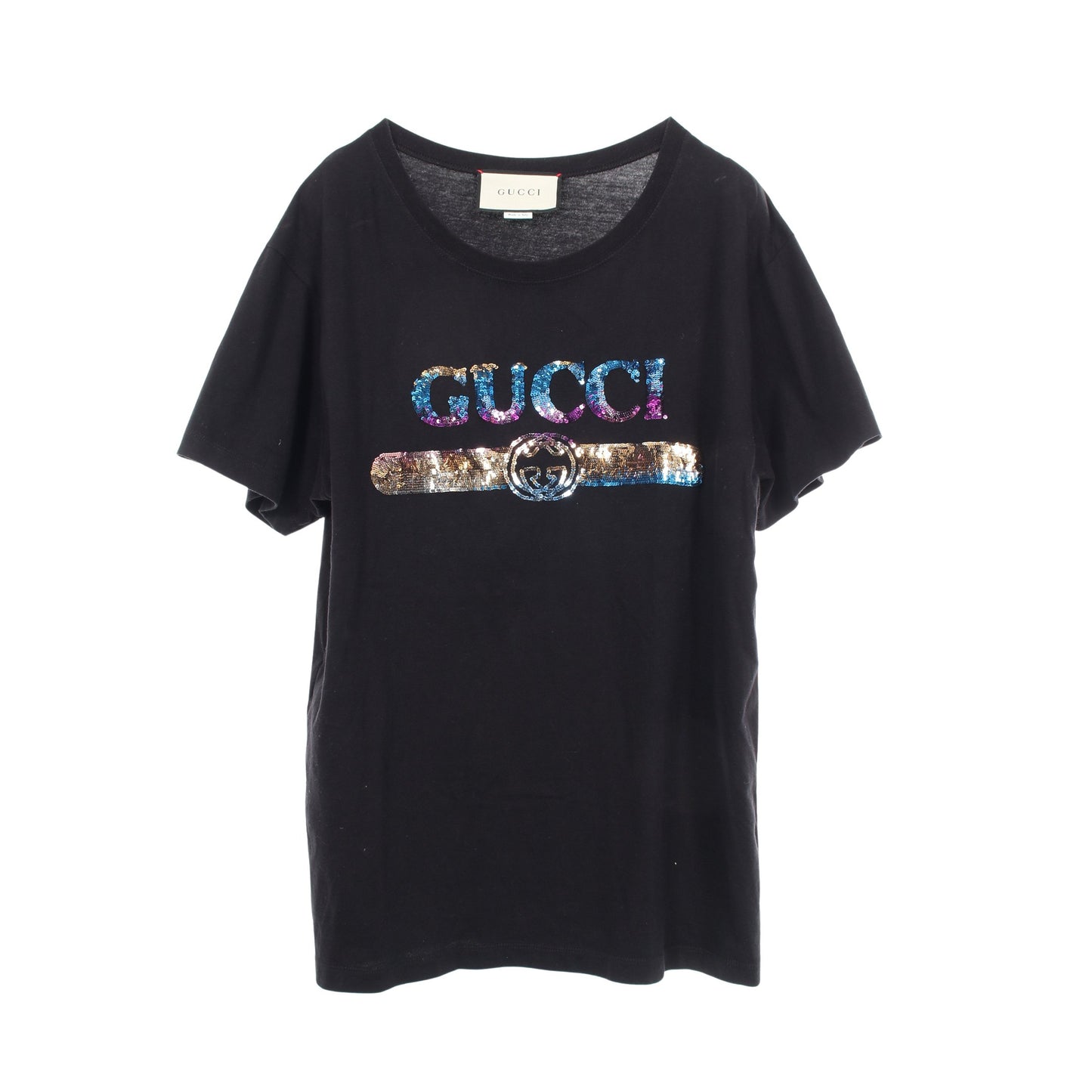 スパンコールロゴ Tシャツ プリント コットン ブラック グッチ