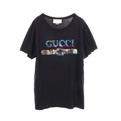 スパンコールロゴ Tシャツ プリント コットン ブラック グッチ