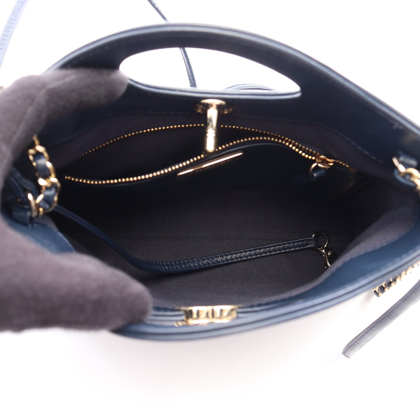 シャネル31 2WAY ショルダーバッグ レザー ネイビー ゴールド金具 シャネル