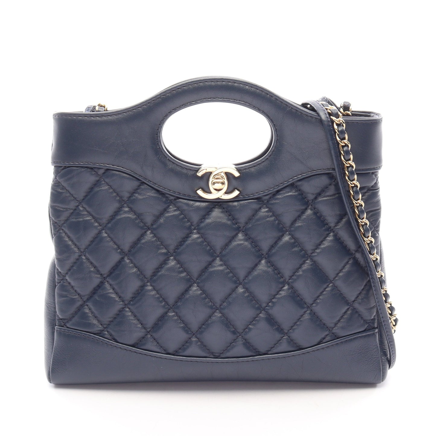 シャネル31 2WAY ショルダーバッグ レザー ネイビー ゴールド金具 シャネル