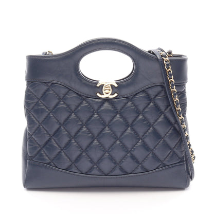 シャネル31 2WAY ショルダーバッグ レザー ネイビー ゴールド金具 シャネル