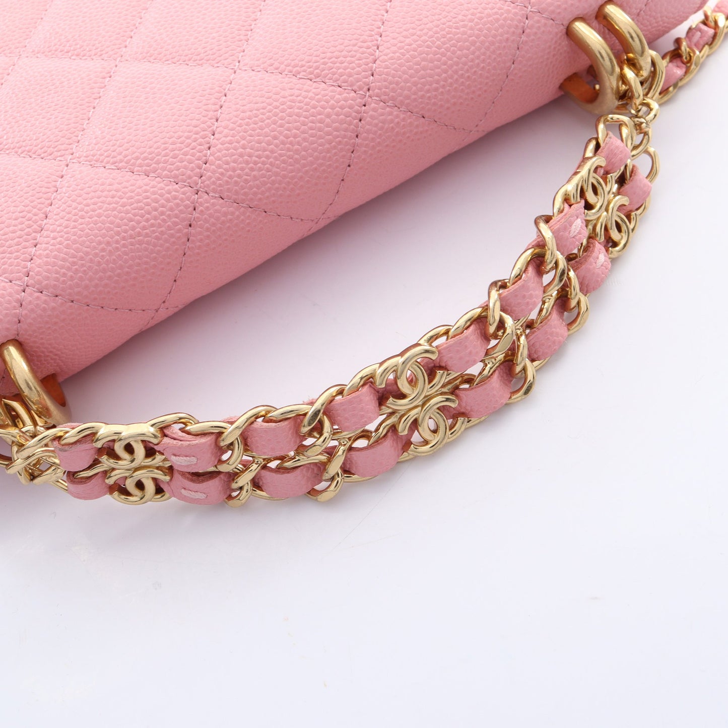 マトラッセ トップハンドル 2WAY チェーンウォレット キャビアスキン ピンク ゴールド金具 シャネル