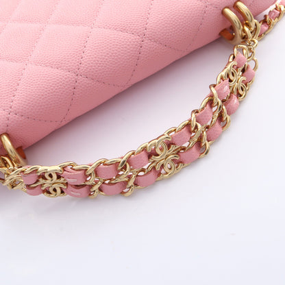 マトラッセ トップハンドル 2WAY チェーンウォレット キャビアスキン ピンク ゴールド金具 シャネル