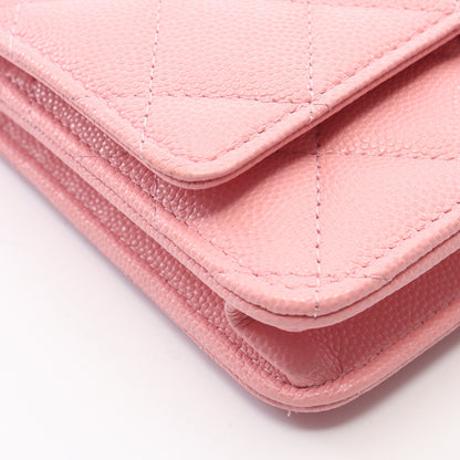 マトラッセ トップハンドル 2WAY チェーンウォレット キャビアスキン ピンク ゴールド金具 シャネル