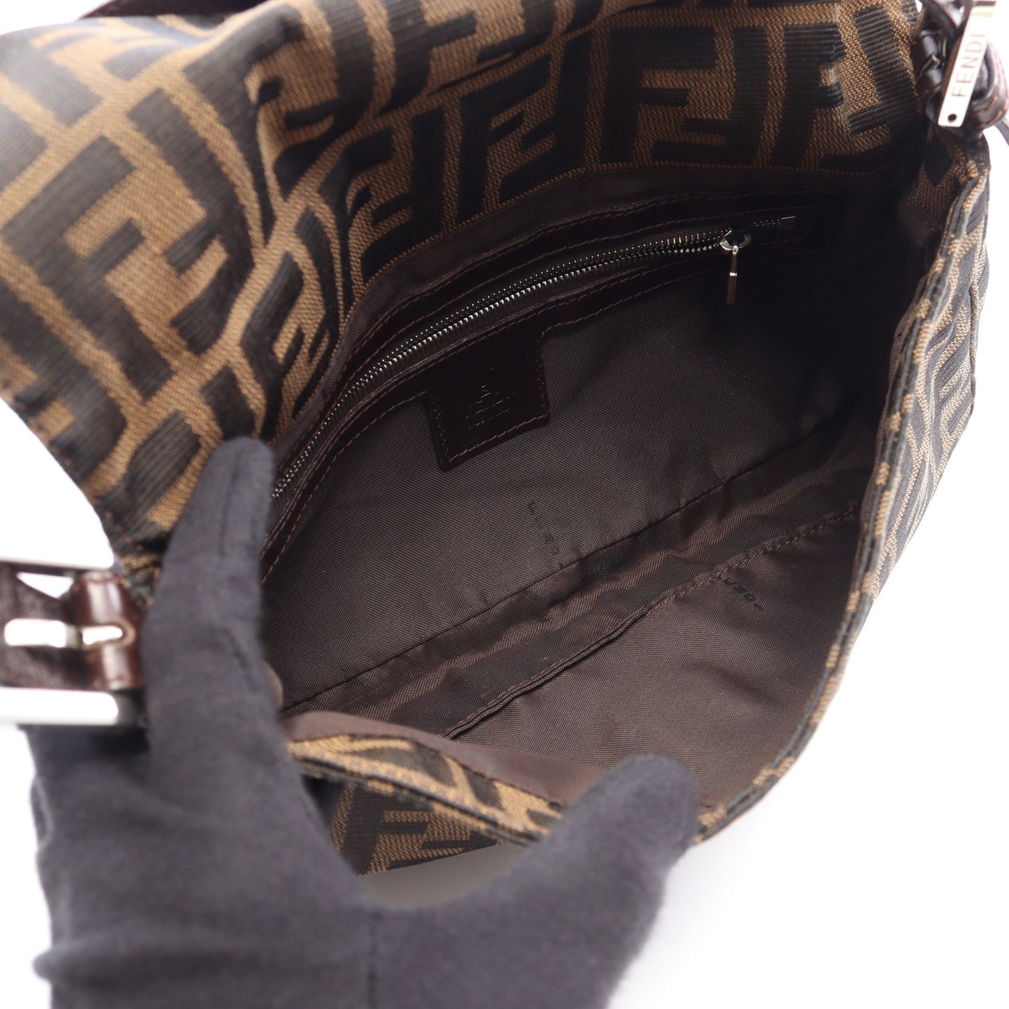マンマバケット ハンドバッグ キャンバス レザー ブラウン ダークブラウン フェンディ バッグ FENDI