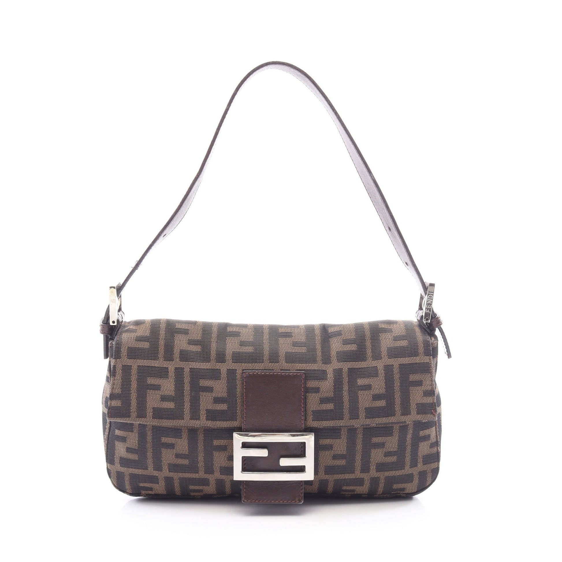 マンマバケット ハンドバッグ キャンバス レザー ブラウン ダークブラウン フェンディ バッグ FENDI
