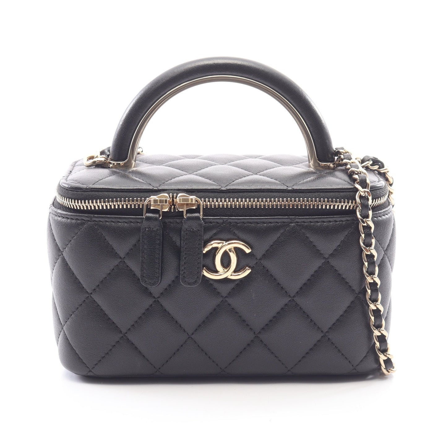 マトラッセ バニティバッグ チェーンショルダーバッグ ラムスキン ブラック ゴールド金具 シャネル バッグ CHANEL