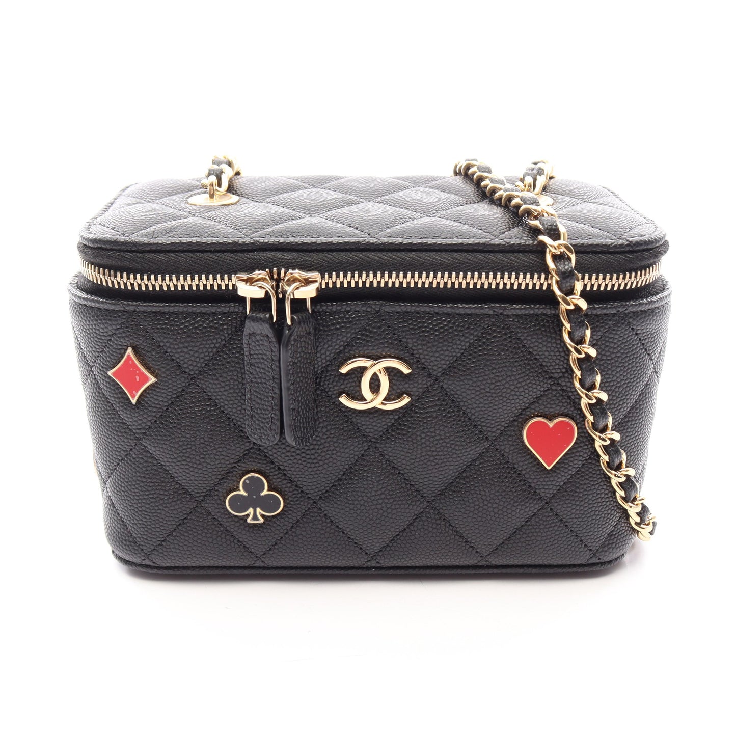 バニティ トランプモチーフ チェーンショルダーバッグ キャビアスキン ブラック ゴールド金具 シャネル バッグ CHANEL