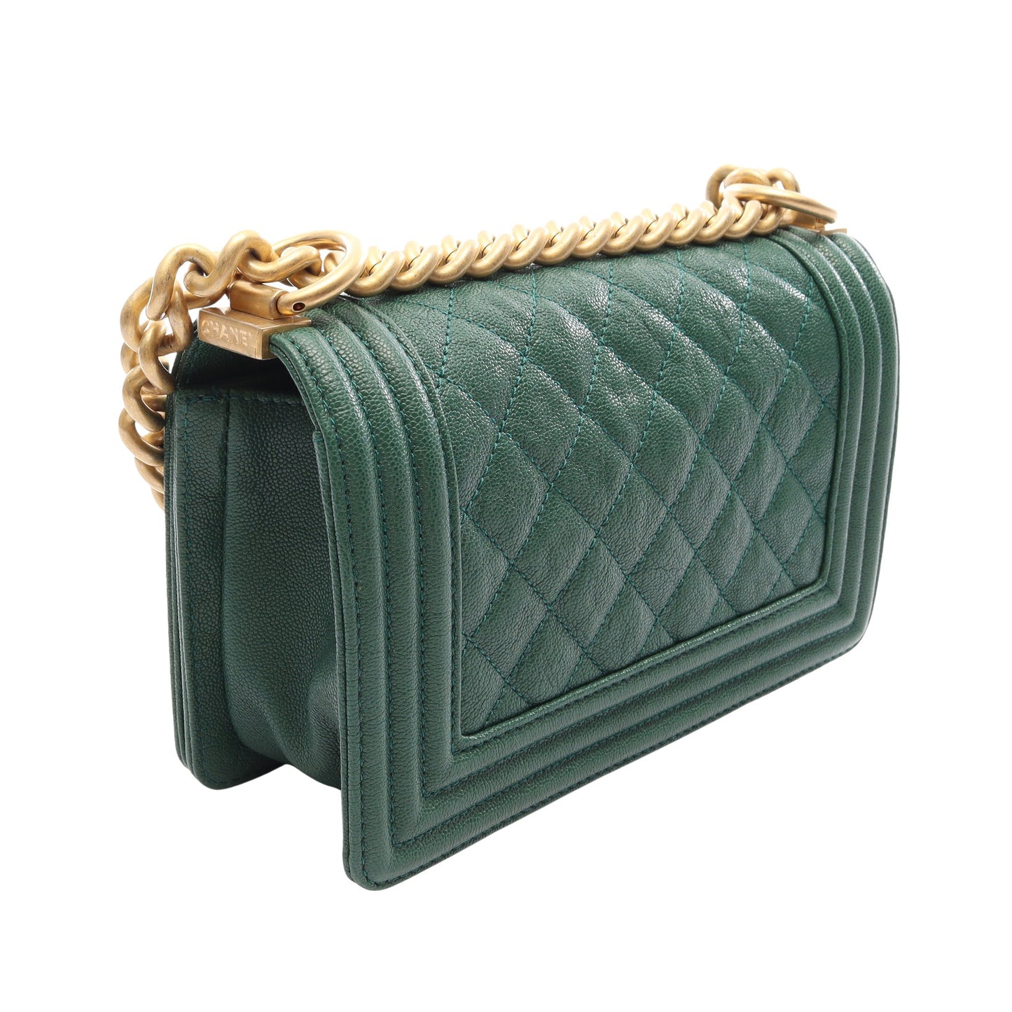 ボーイシャネル スモール チェーンショルダーバッグ キャビアスキン グリーン ゴールド金具 シャネル バッグ CHANEL