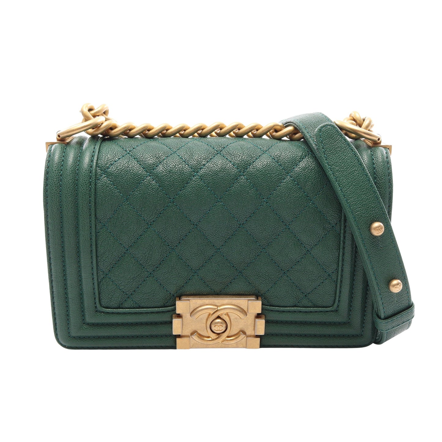 ボーイシャネル スモール チェーンショルダーバッグ キャビアスキン グリーン ゴールド金具 シャネル バッグ CHANEL