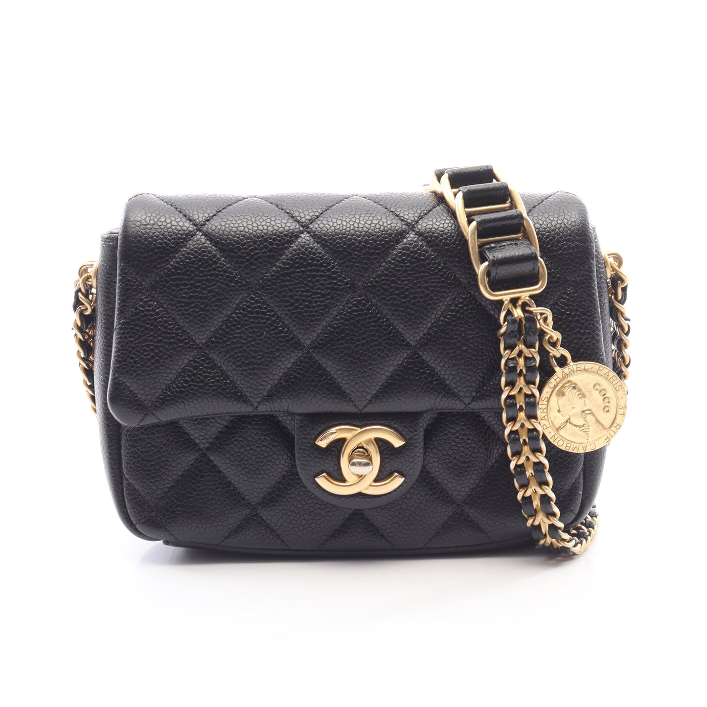 マトラッセ チェーンショルダーバッグ キャビアスキン ブラック ゴールド金具 シャネル バッグ CHANEL