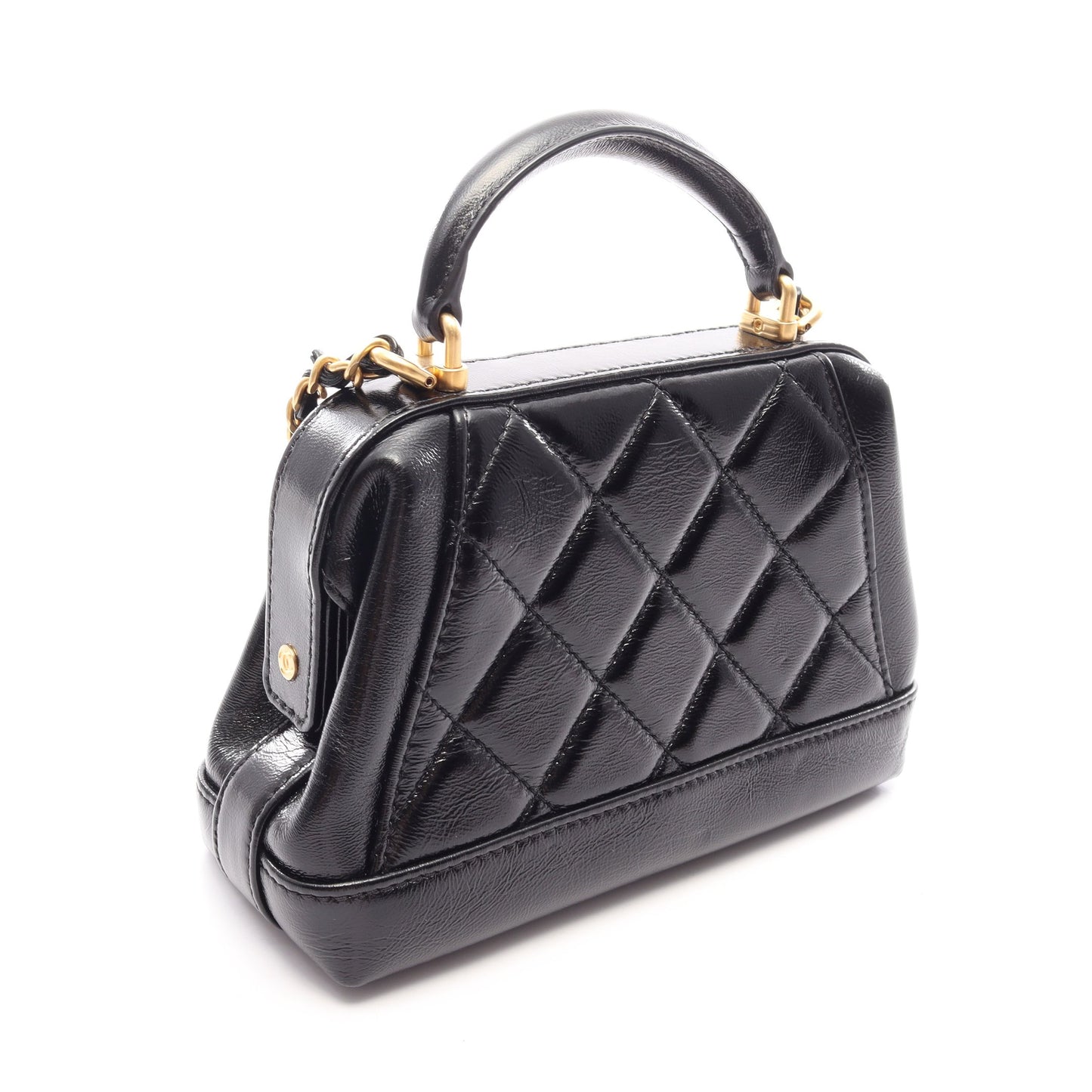 マトラッセ トップハンドル 2WAY チェーンショルダーバッグ レザー ブラック ゴールド金具 シャネル バッグ CHANEL