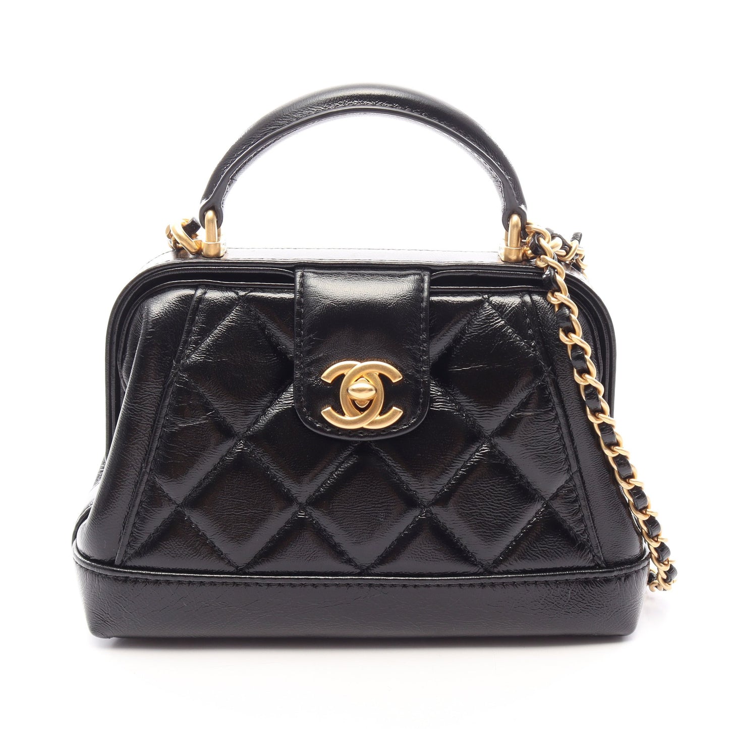 マトラッセ トップハンドル 2WAY チェーンショルダーバッグ レザー ブラック ゴールド金具 シャネル バッグ CHANEL