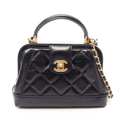 マトラッセ トップハンドル 2WAY チェーンショルダーバッグ レザー ブラック ゴールド金具 シャネル バッグ CHANEL