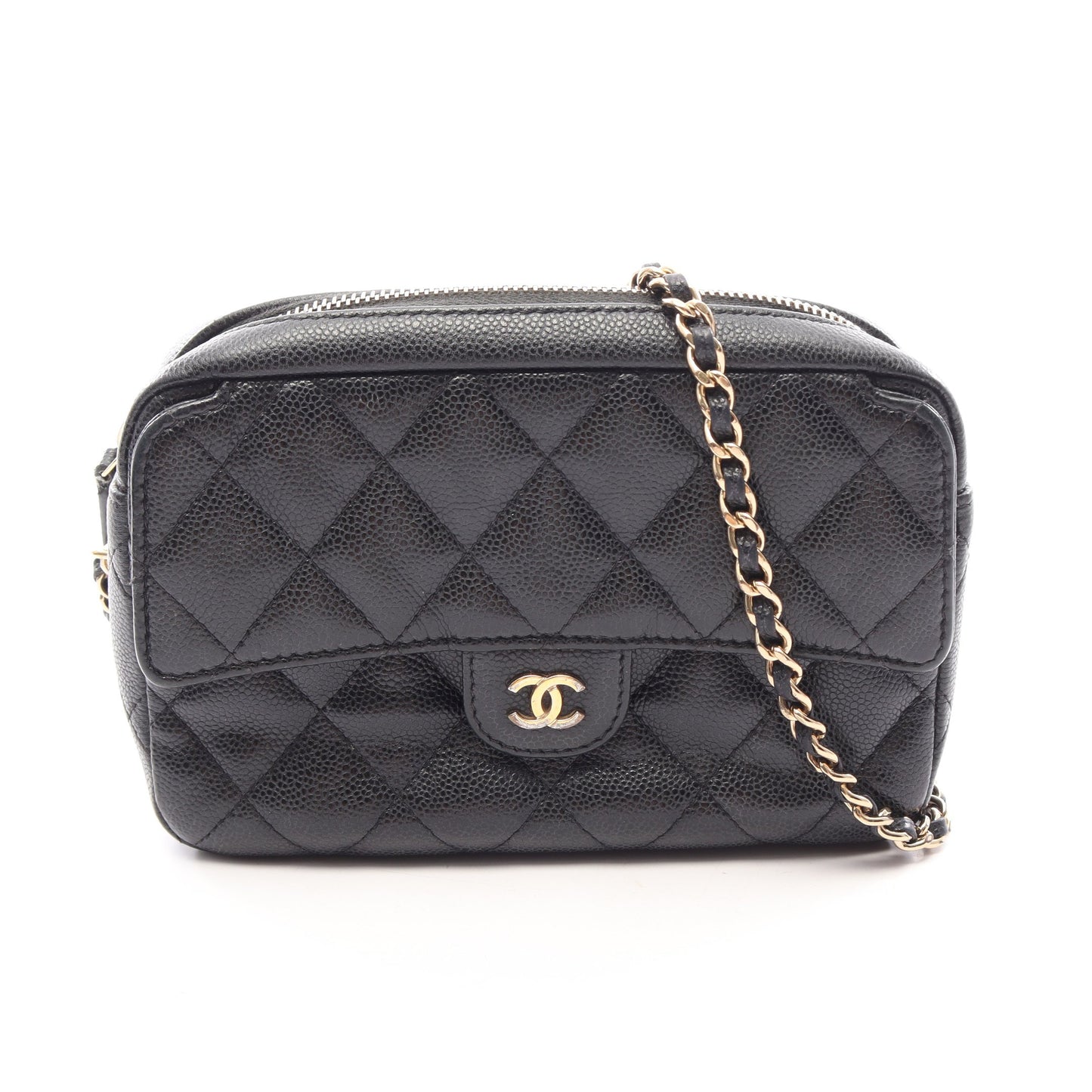 マトラッセ クラシック チェーンショルダーバッグ キャビアスキン ブラック ゴールド金具 シャネル バッグ CHANEL