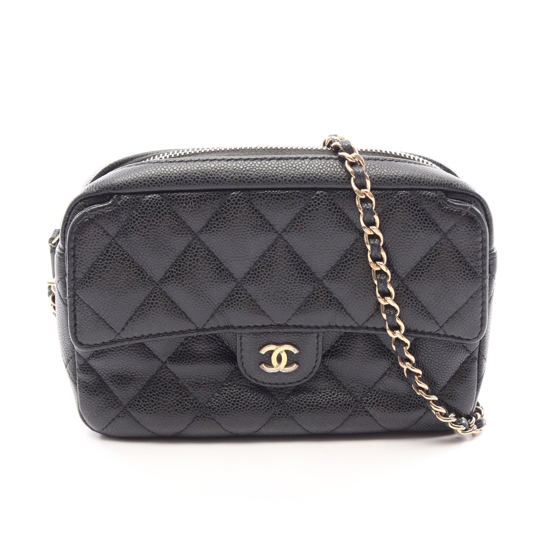 マトラッセ クラシック チェーンショルダーバッグ キャビアスキン ブラック ゴールド金具 シャネル バッグ CHANEL