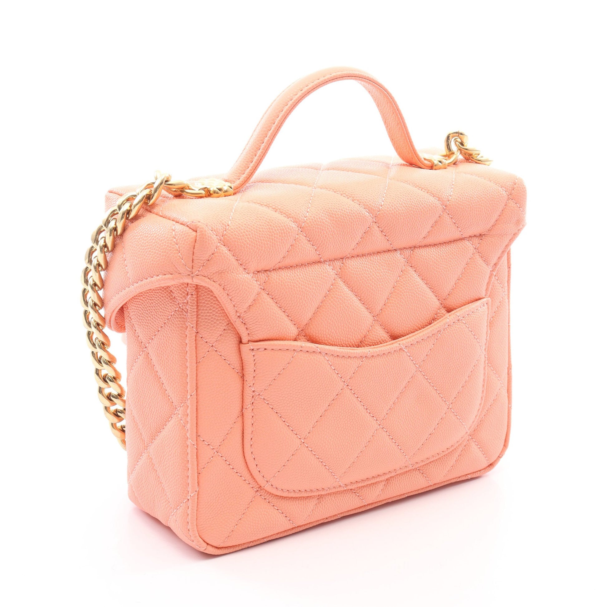 マトラッセ スモール バニティバッグ 2WAY チェーンショルダーバッグ キャビアスキン コーラルピンク ゴールド金具 シャネル バッグ CHANEL