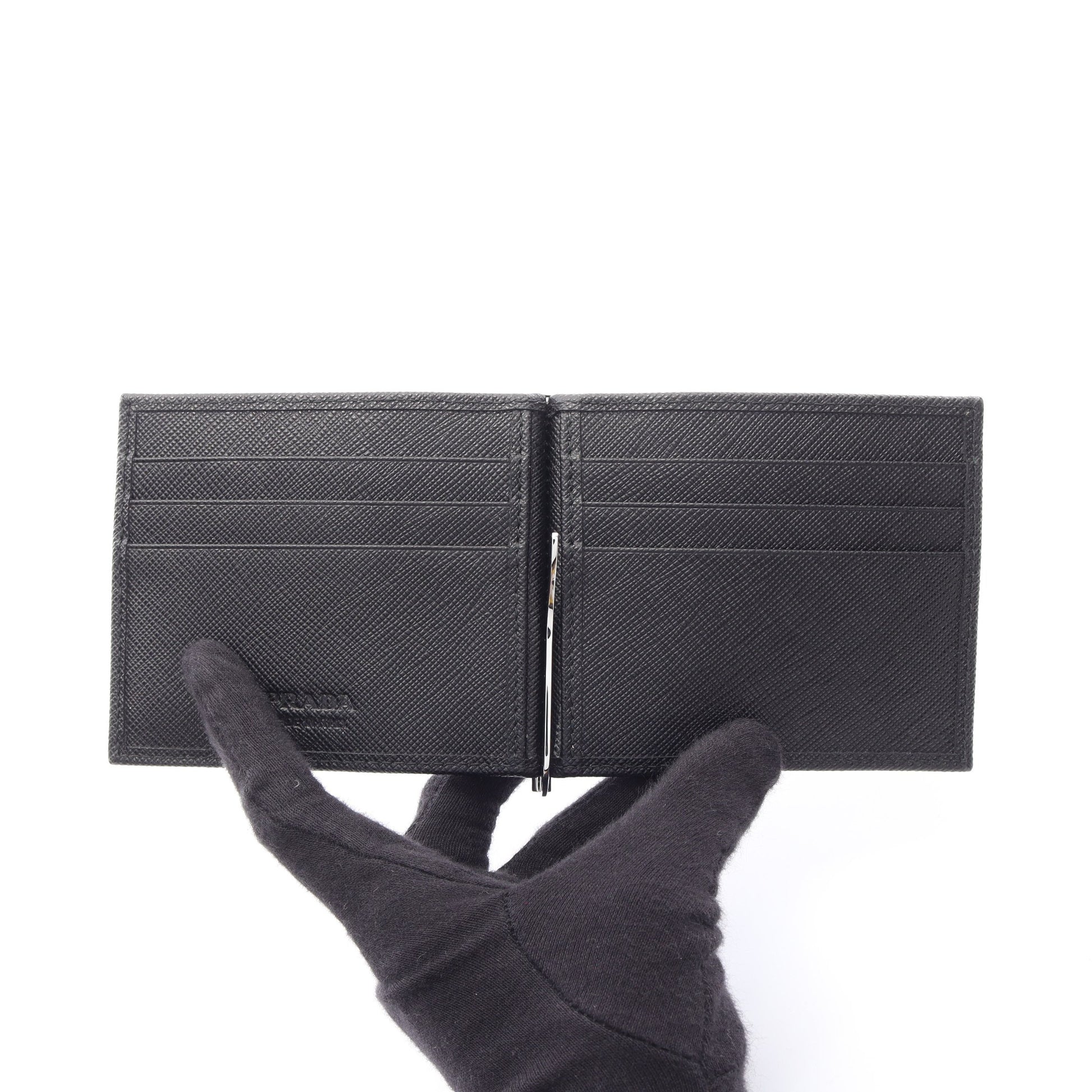 SAFFIANO TRIANG マネークリップ付き 札入れ サフィアーノレザー ブラック プラダ 財布・小物 PRADA