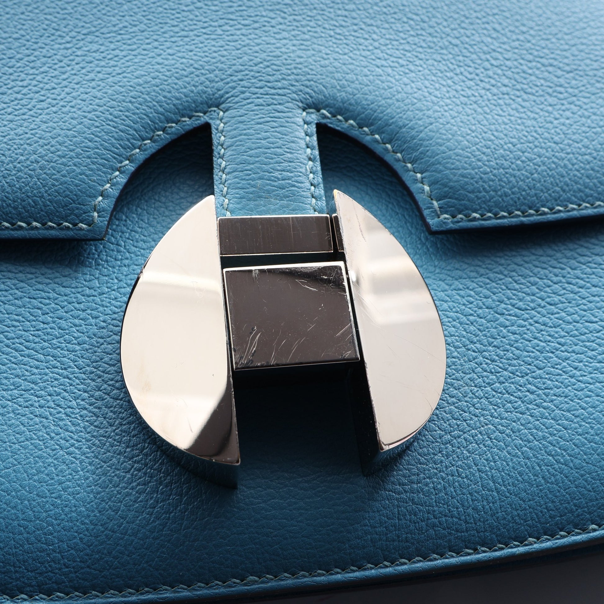 サックエルメス2002 20 ショルダーバッグ エバーカラー ブルー シルバー金具 D刻印 エルメス バッグ HERMES
