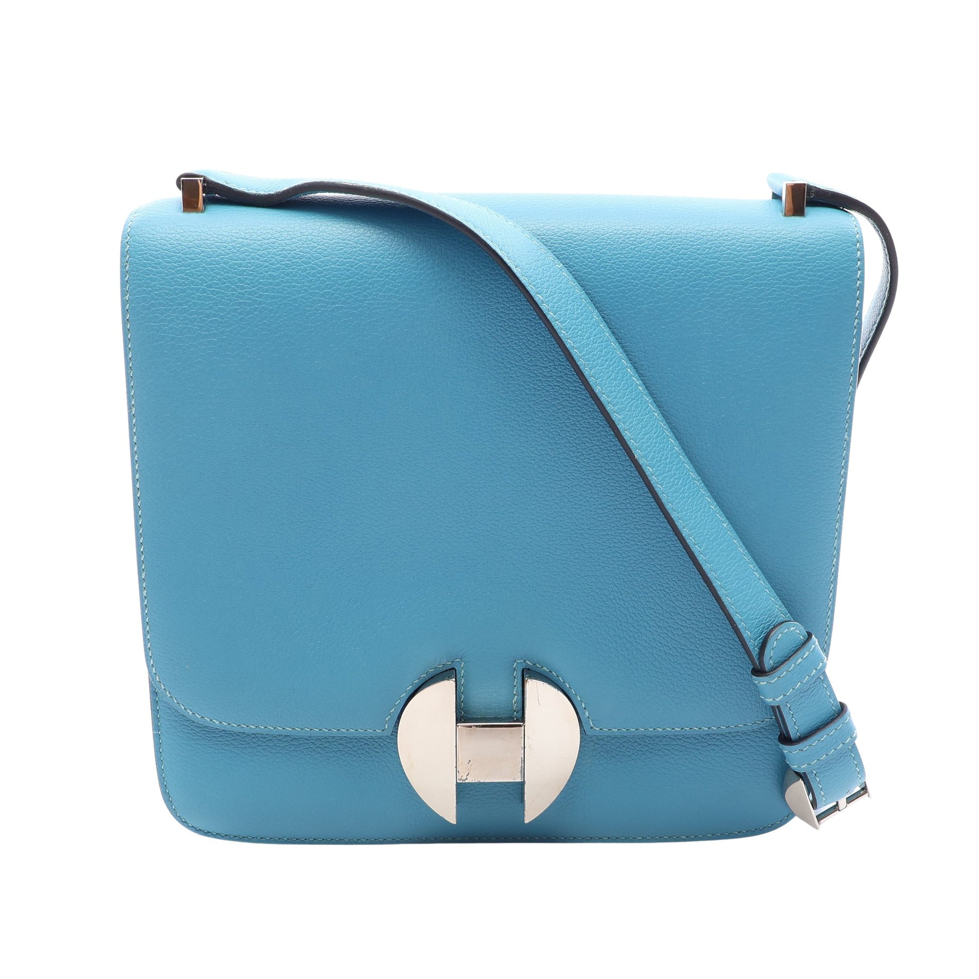 サックエルメス2002 20 ショルダーバッグ エバーカラー ブルー シルバー金具 D刻印 エルメス バッグ HERMES