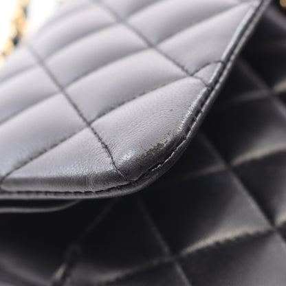 マトラッセ Wフラップ Wチェーンショルダーバッグ ラムスキン ブラック ゴールド金具 シャネル バッグ CHANEL