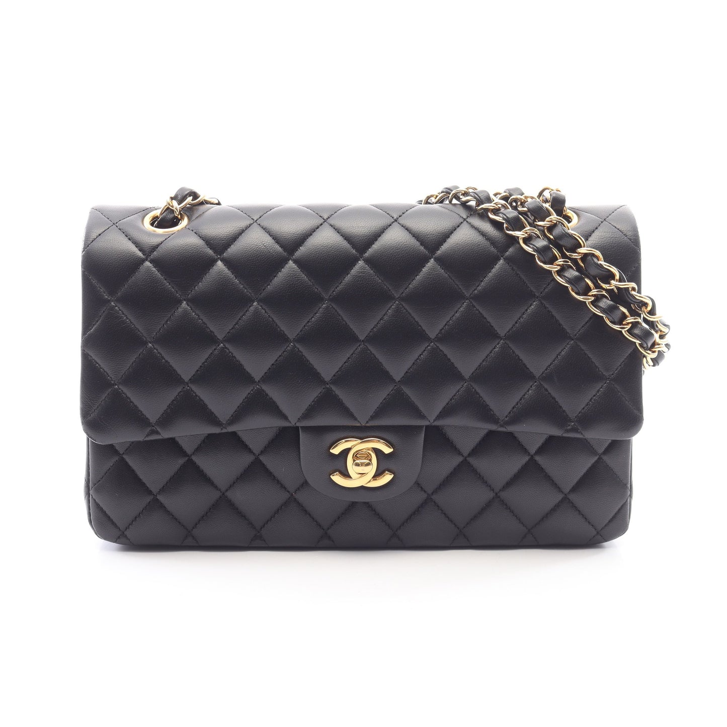 マトラッセ Wフラップ Wチェーンショルダーバッグ ラムスキン ブラック ゴールド金具 シャネル バッグ CHANEL