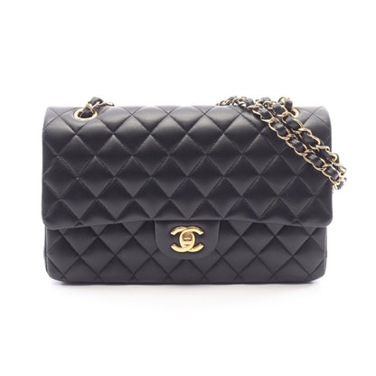 マトラッセ Wフラップ Wチェーンショルダーバッグ ラムスキン ブラック ゴールド金具 シャネル バッグ CHANEL