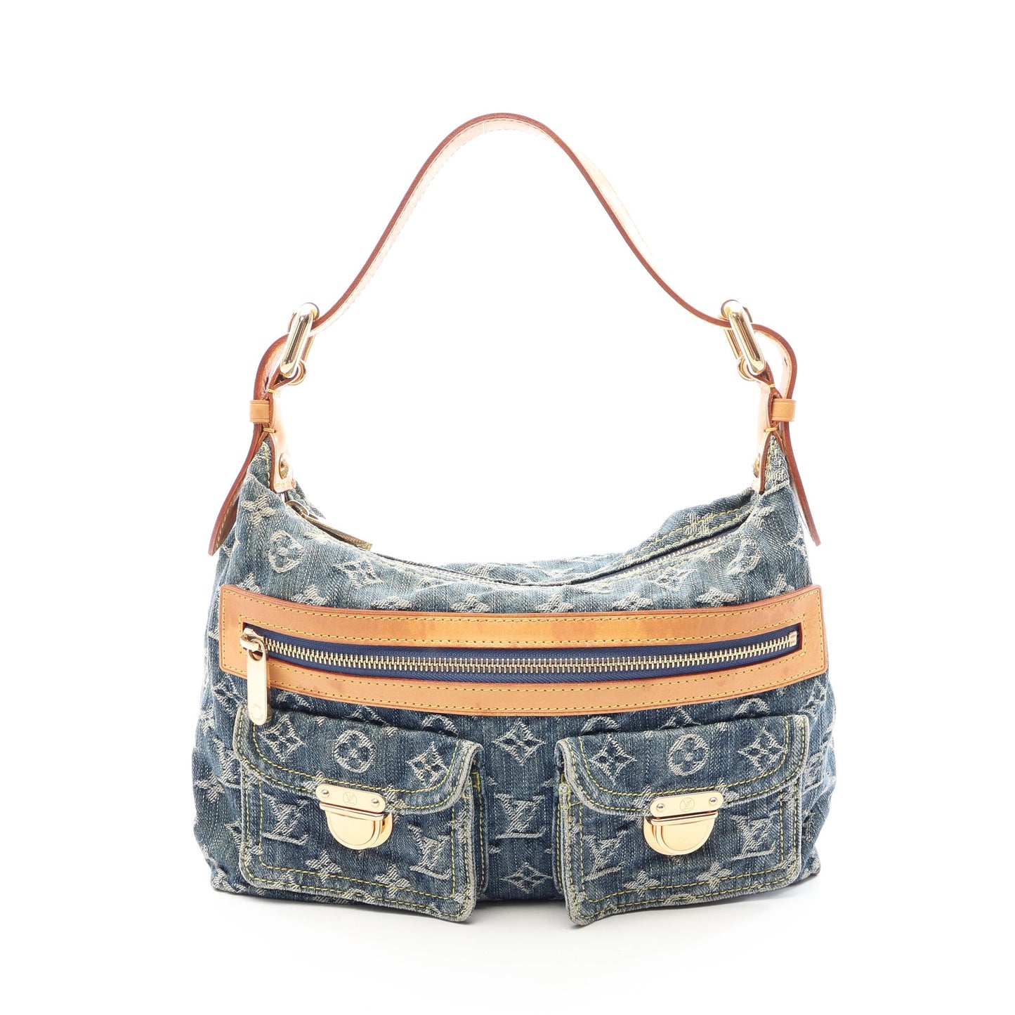 バギーPM モノグラムデニム ショルダーバッグ デニム レザー ブルー ルイヴィトン バッグ LOUIS VUITTON