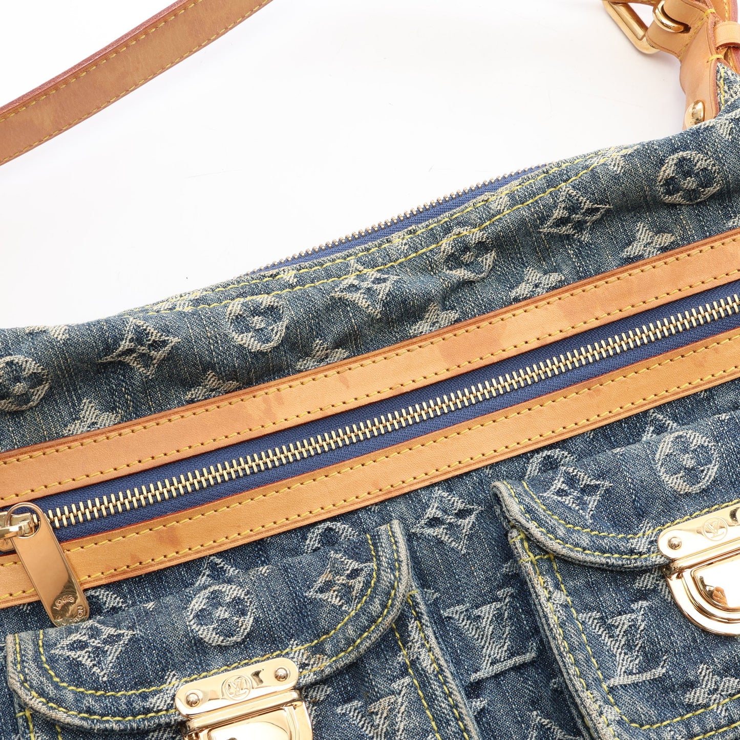 バギーPM モノグラムデニム ショルダーバッグ デニム レザー ブルー ルイヴィトン バッグ LOUIS VUITTON