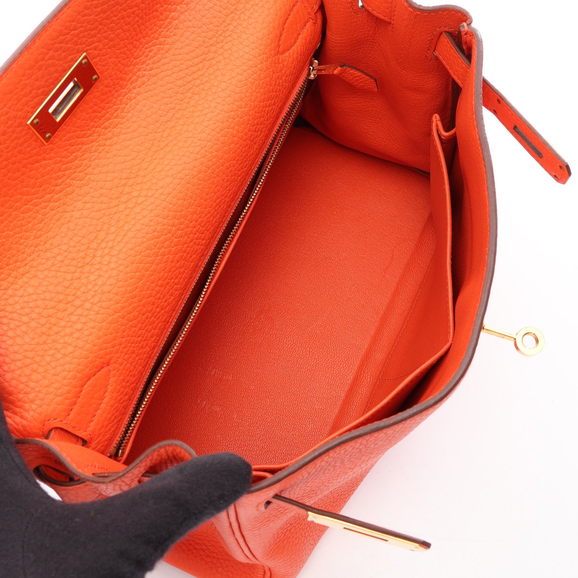 ケリー28 内縫い 2WAY ハンドバッグ トリヨンクレマンス オレンジ ゴールド金具 T刻印 エルメス バッグ HERMES