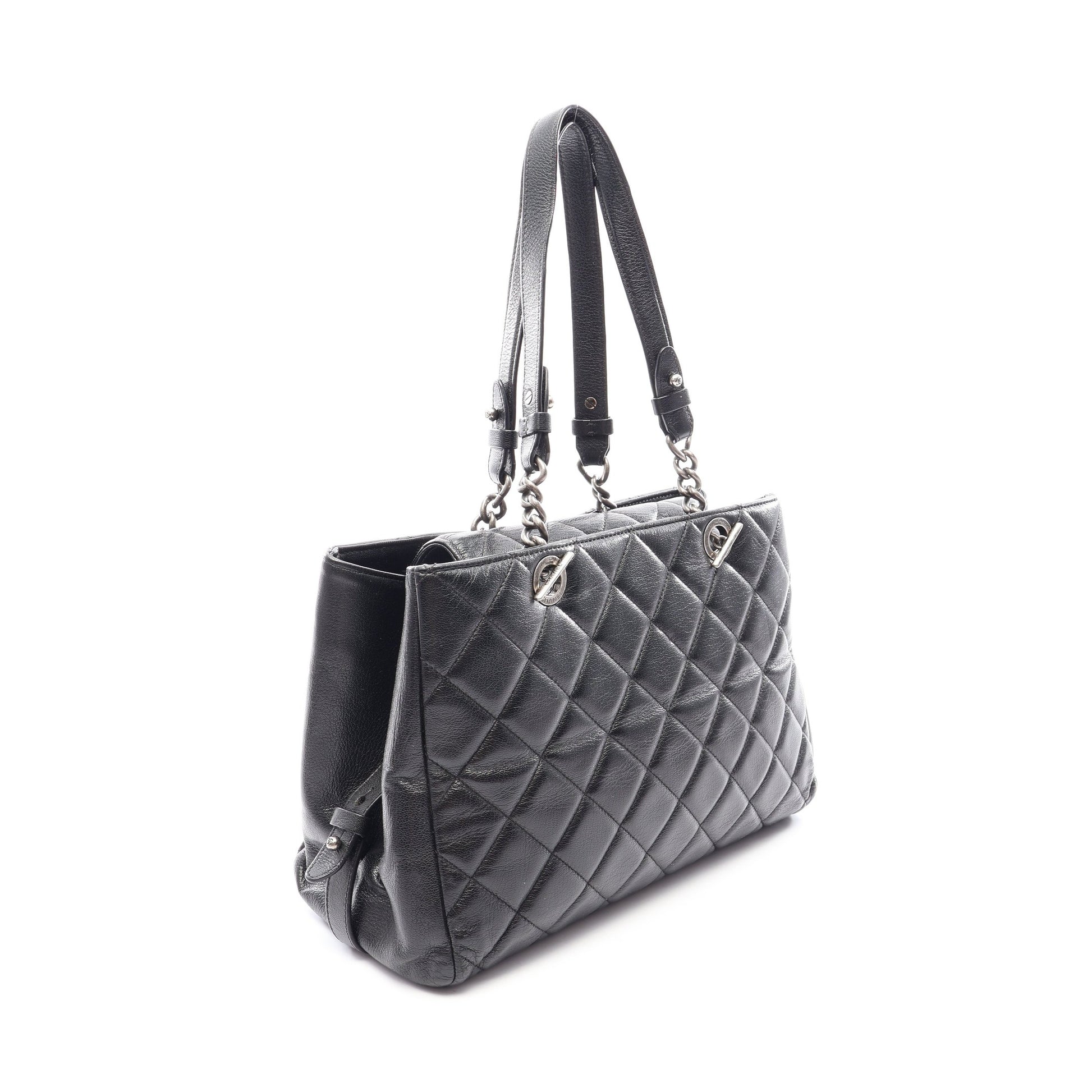 マトラッセ チェーンショルダーバッグ チェーントートバッグ レザー ブラック シルバー金具 シャネル バッグ CHANEL