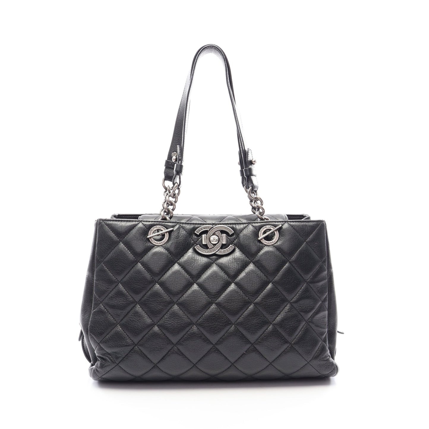マトラッセ チェーンショルダーバッグ チェーントートバッグ レザー ブラック シルバー金具 シャネル バッグ CHANEL