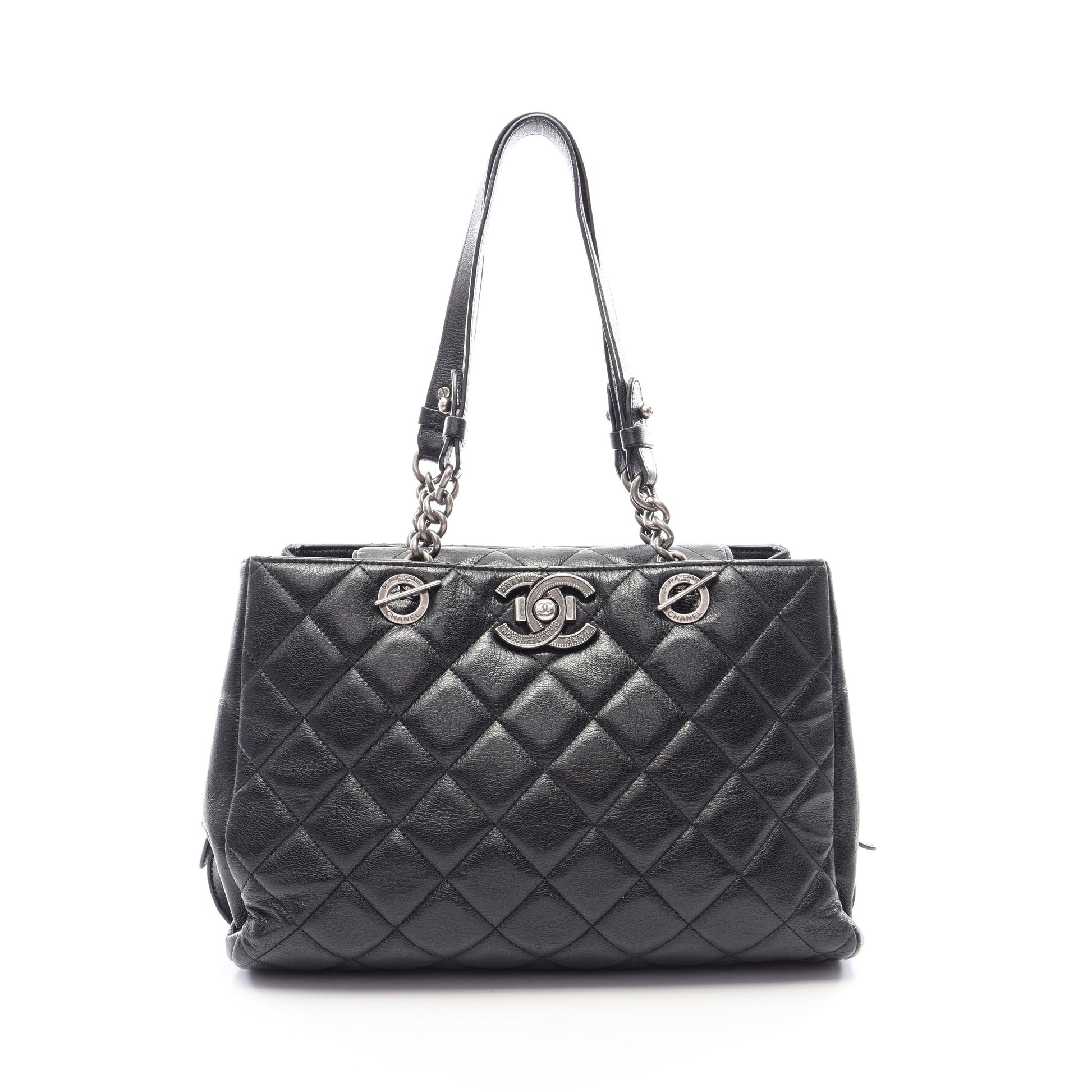 マトラッセ チェーンショルダーバッグ チェーントートバッグ レザー ブラック シルバー金具 シャネル バッグ CHANEL