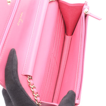 シェブロン Vステッチ チェーンウォレット レザー ピンク ゴールド金具 シャネル バッグ CHANEL
