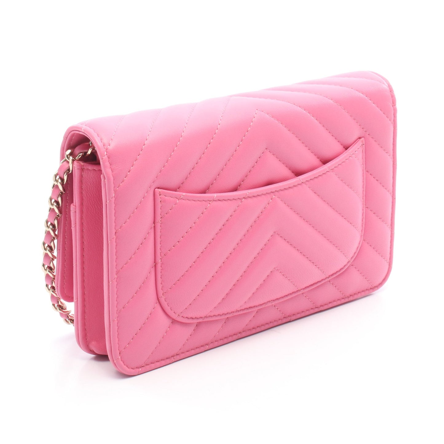 シェブロン Vステッチ チェーンウォレット レザー ピンク ゴールド金具 シャネル バッグ CHANEL