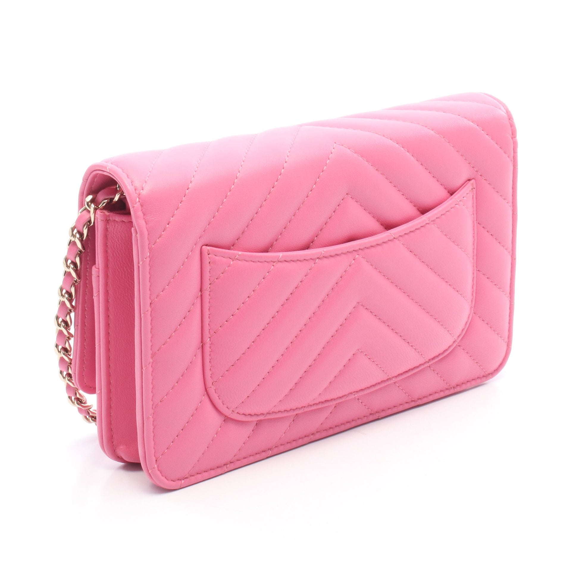シェブロン Vステッチ チェーンウォレット レザー ピンク ゴールド金具 シャネル バッグ CHANEL