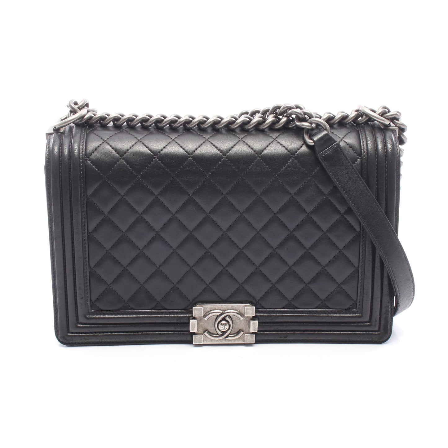 ボーイシャネル ラージ マトラッセ チェーンショルダーバッグ ラムスキン ブラック シルバー金具 シャネル バッグ CHANEL