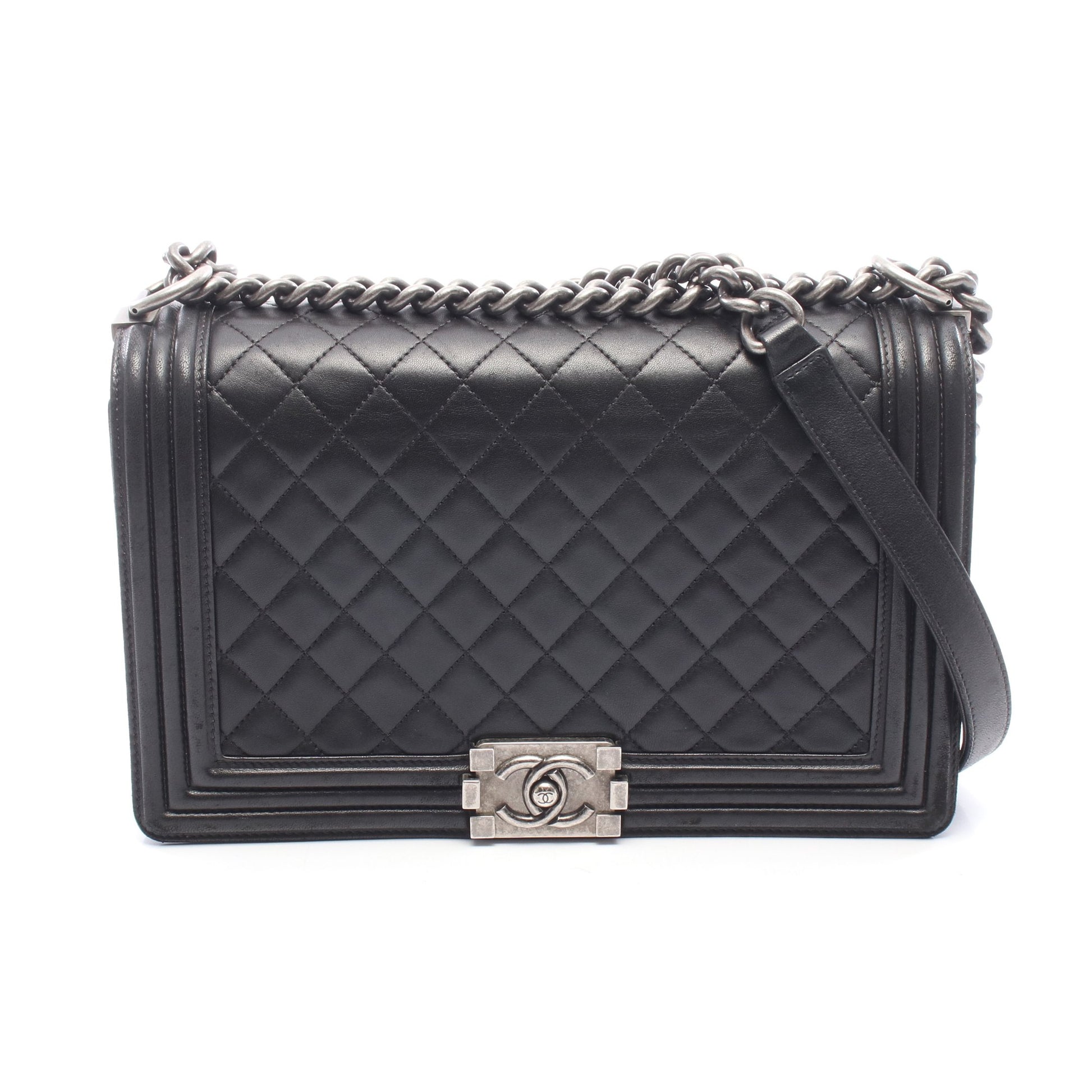 ボーイシャネル ラージ マトラッセ チェーンショルダーバッグ ラムスキン ブラック シルバー金具 シャネル バッグ CHANEL