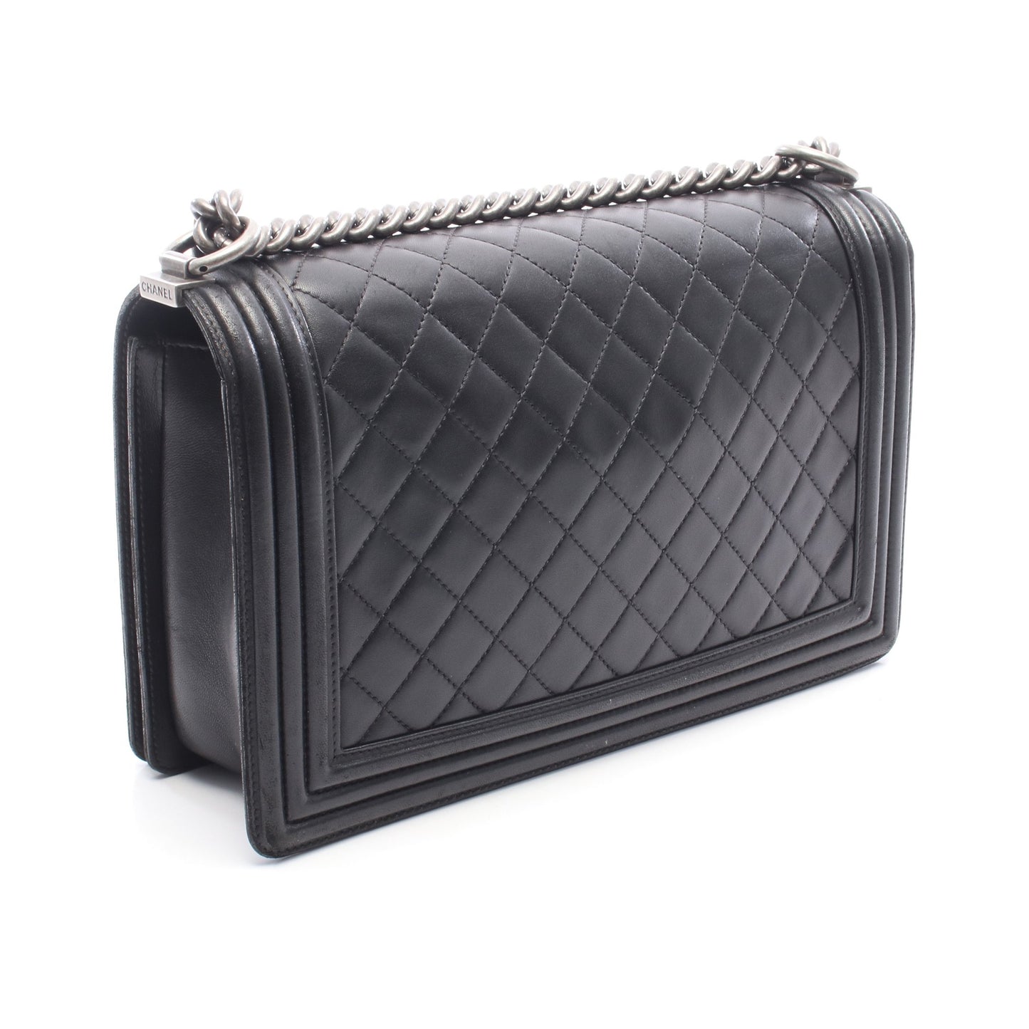 ボーイシャネル ラージ マトラッセ チェーンショルダーバッグ ラムスキン ブラック シルバー金具 シャネル バッグ CHANEL