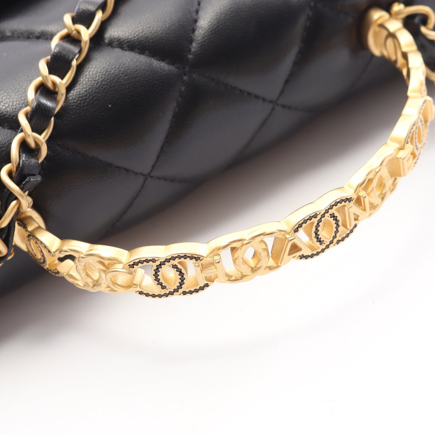 マトラッセ トップハンドル 2WAY チェーンショルダーバッグ ラムスキン ブラック ゴールド金具 シャネル バッグ CHANEL