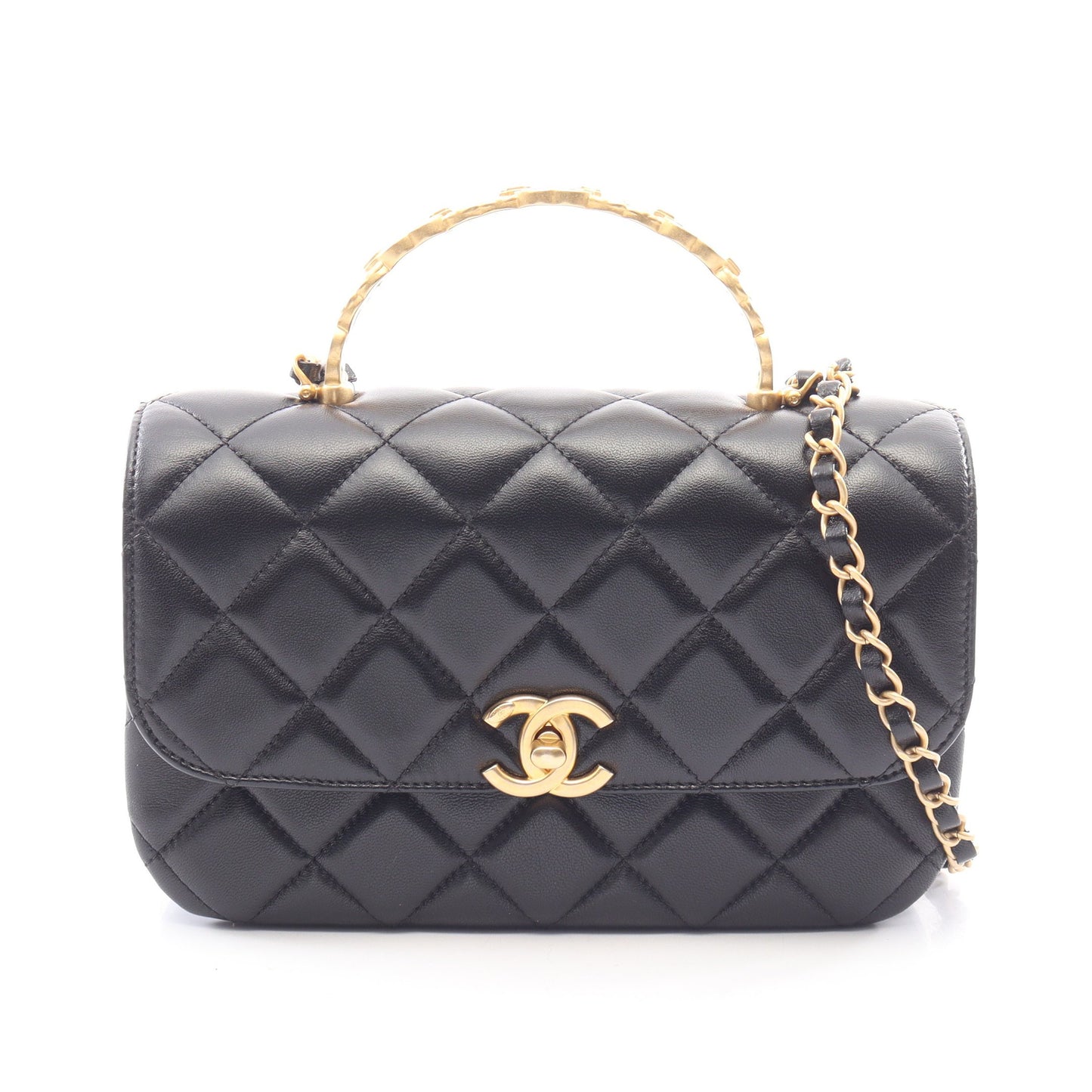 マトラッセ トップハンドル 2WAY チェーンショルダーバッグ ラムスキン ブラック ゴールド金具 シャネル バッグ CHANEL