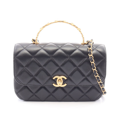 マトラッセ トップハンドル 2WAY チェーンショルダーバッグ ラムスキン ブラック ゴールド金具 シャネル バッグ CHANEL