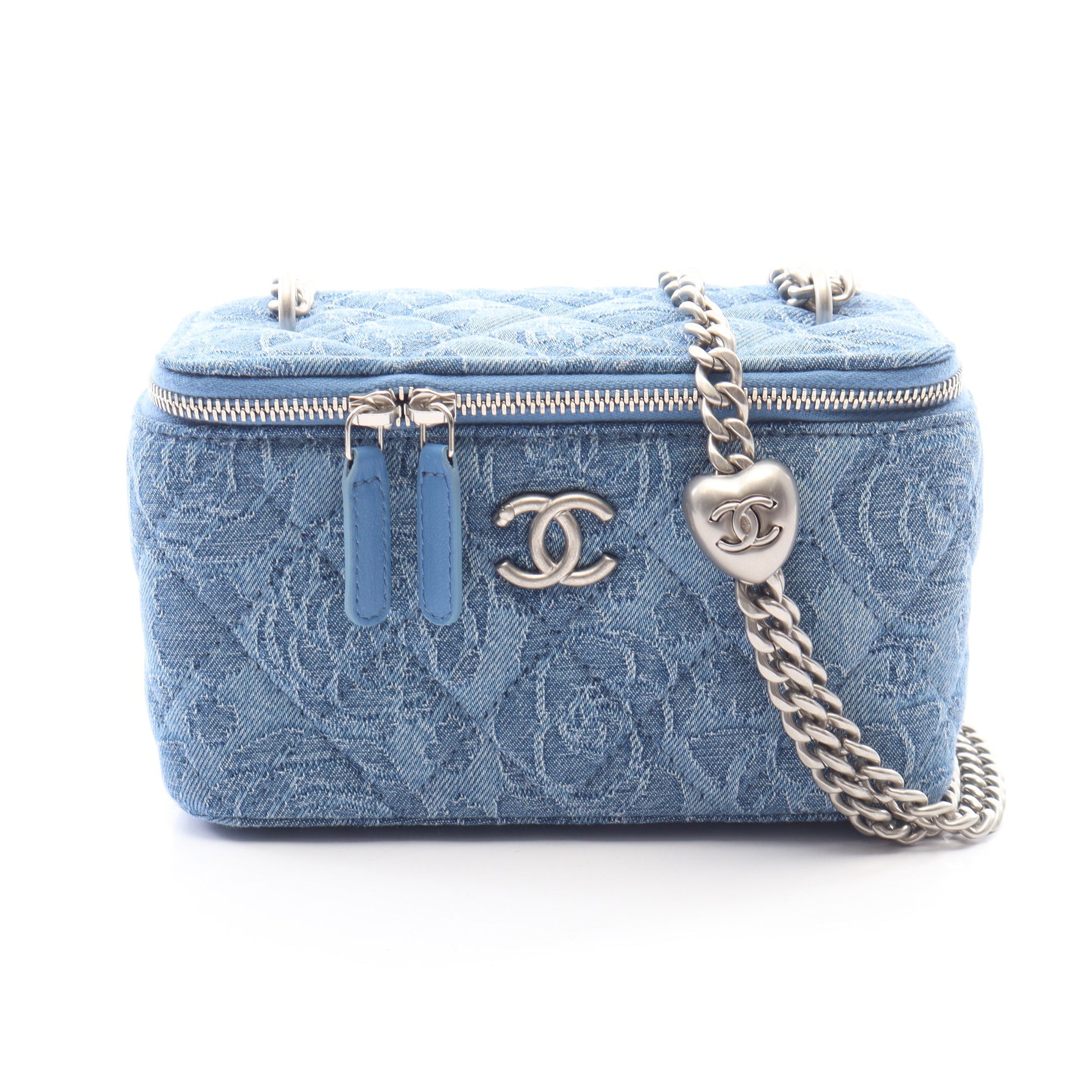マトラッセ バニティ チェーンショルダーバッグ デニム ブルー シルバー金具 シャネル バッグ CHANEL