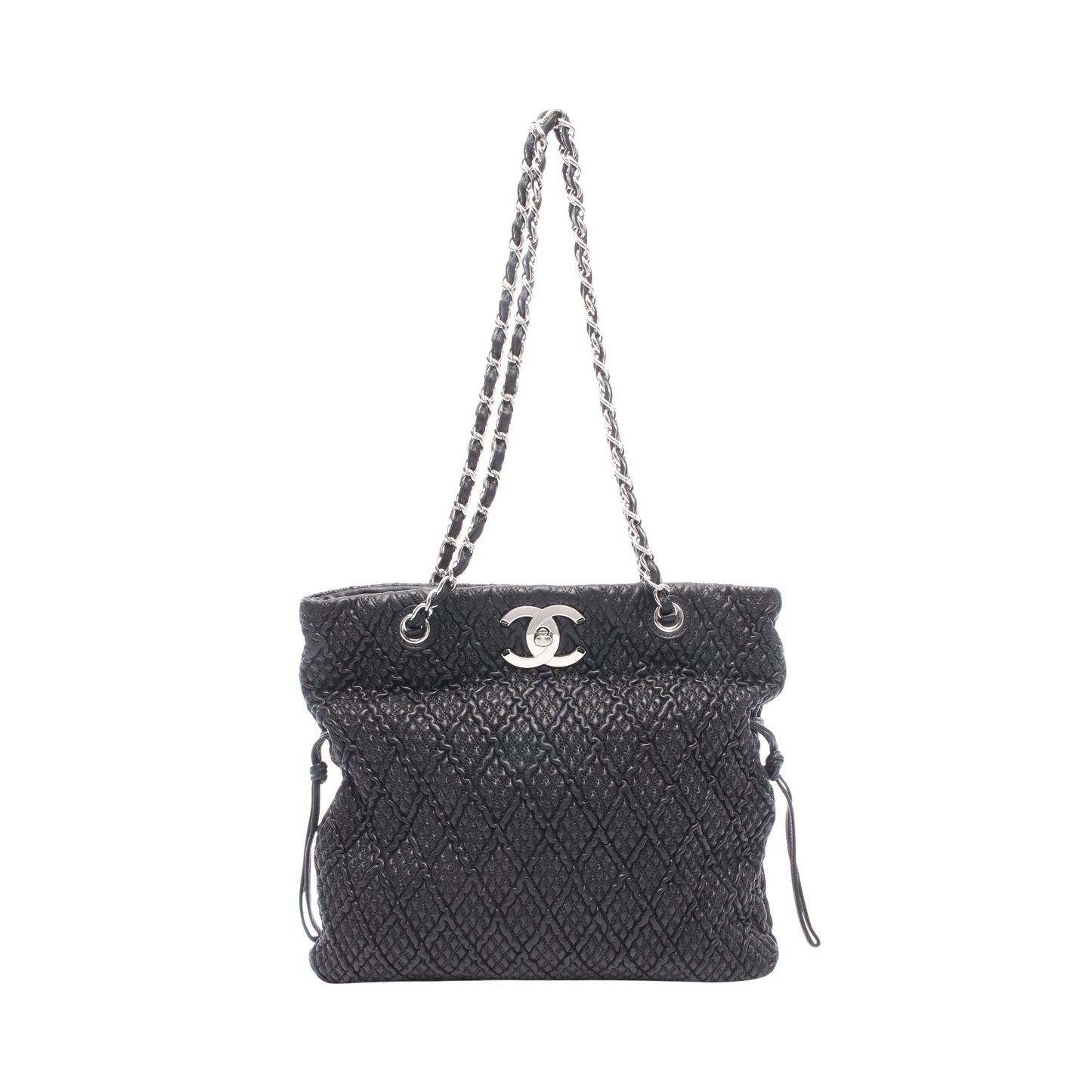 チェーンショルダーバッグ チェーントートバッグ ラムスキン ブラック シルバー金具 シャネル バッグ CHANEL