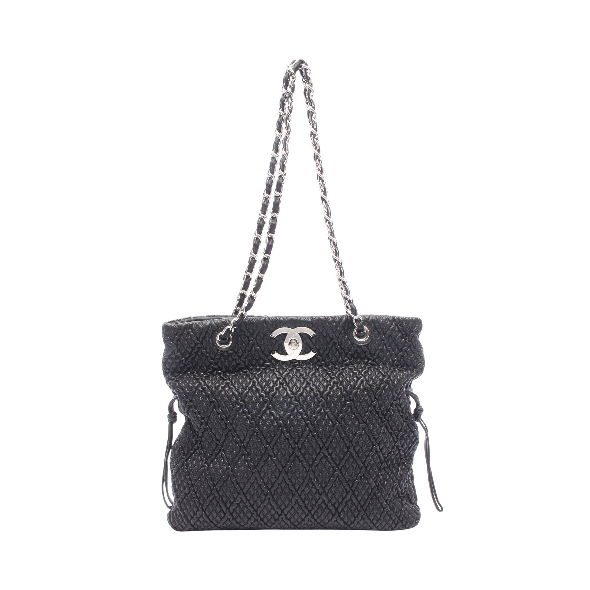 チェーンショルダーバッグ チェーントートバッグ ラムスキン ブラック シルバー金具 シャネル バッグ CHANEL