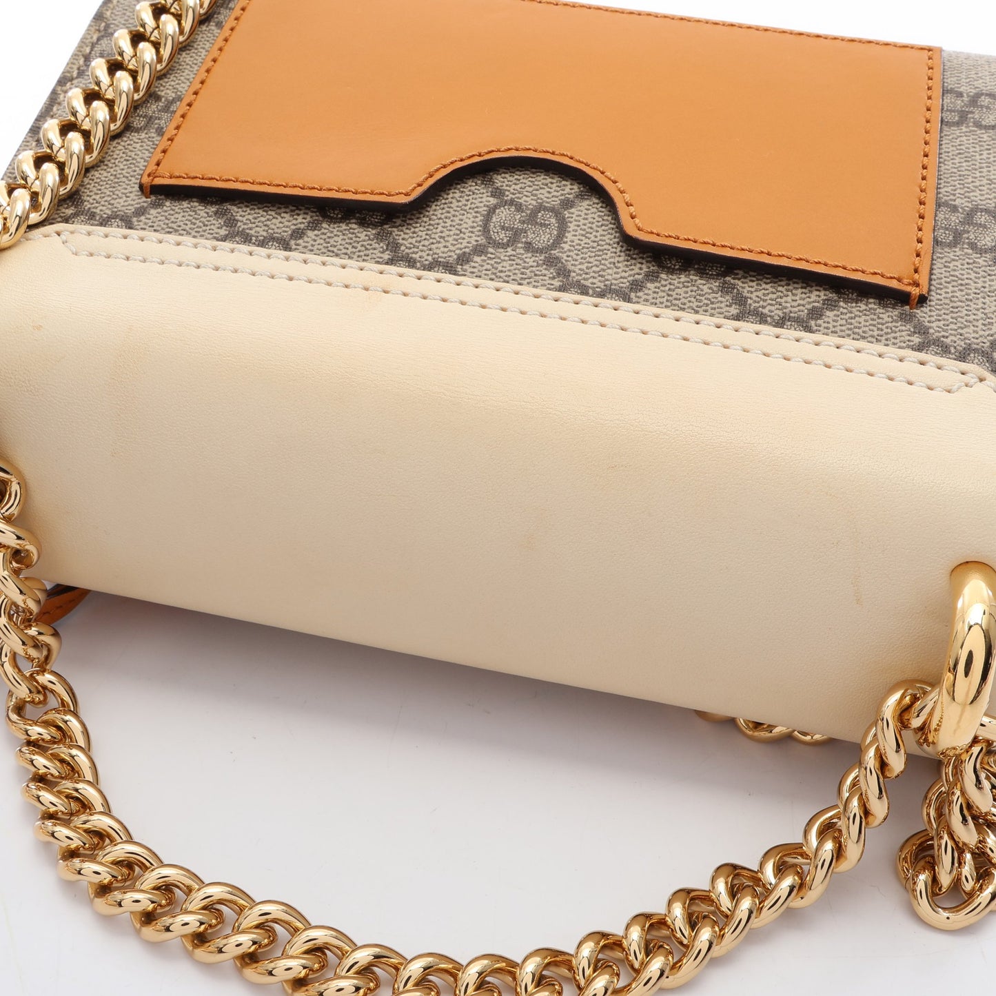 パドロック GGスプリーム スモール チェーンショルダーバッグ PVC レザー ベージュ アイボリー ブラウン グッチ バッグ GUCCI