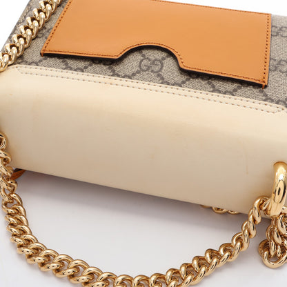 パドロック GGスプリーム スモール チェーンショルダーバッグ PVC レザー ベージュ アイボリー ブラウン グッチ バッグ GUCCI