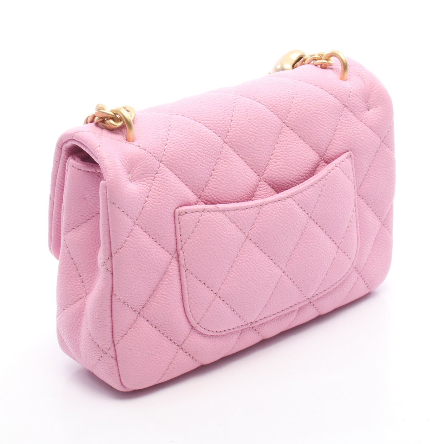 マトラッセ Wチェーンショルダーバッグ キャビアスキン ピンク ゴールド金具 シャネル バッグ CHANEL