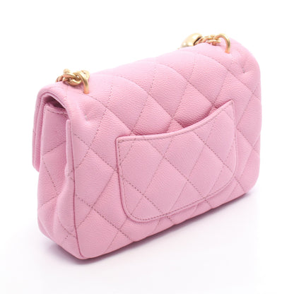 マトラッセ Wチェーンショルダーバッグ キャビアスキン ピンク ゴールド金具 シャネル バッグ CHANEL