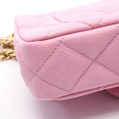 マトラッセ Wチェーンショルダーバッグ キャビアスキン ピンク ゴールド金具 シャネル バッグ CHANEL
